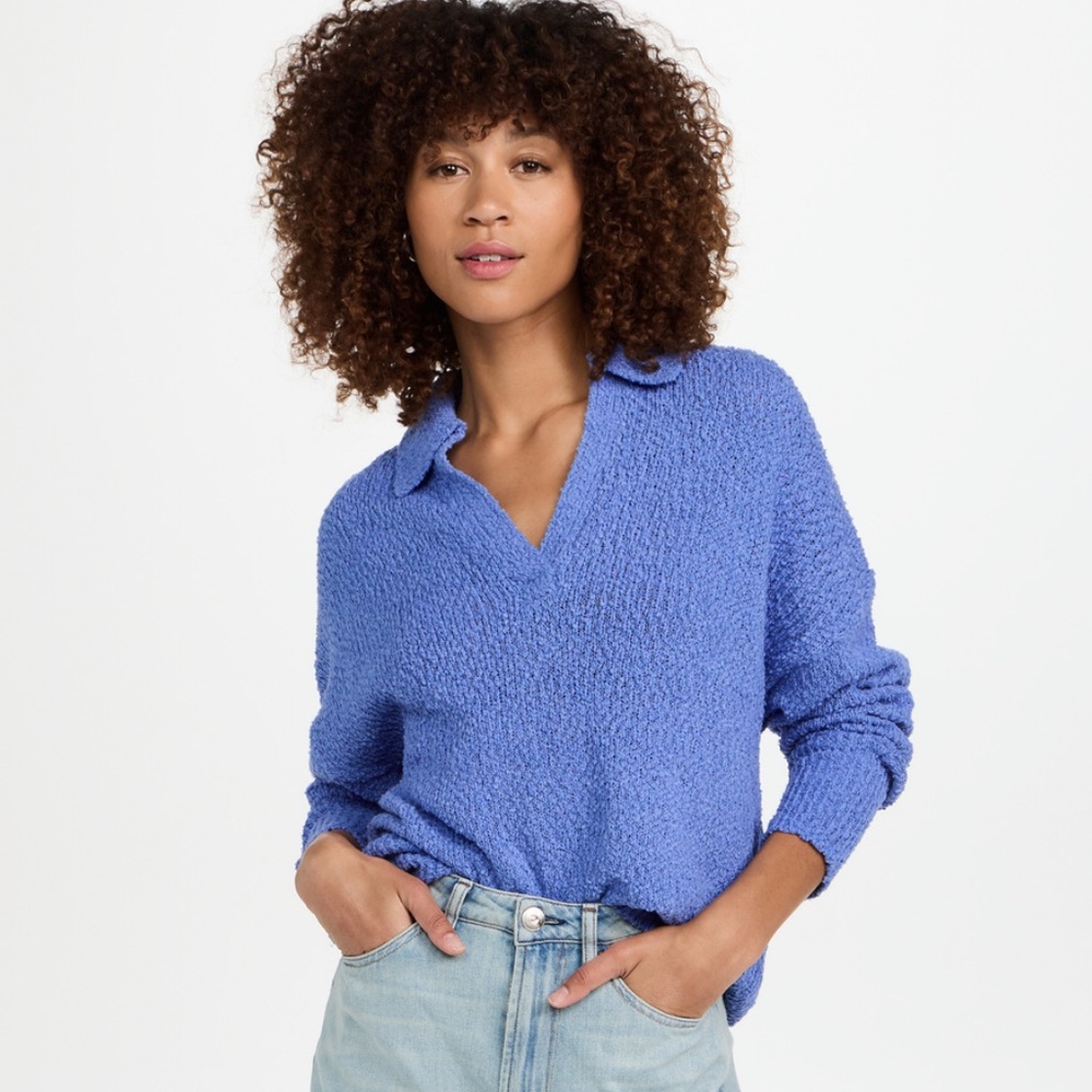 PISTOLA Linen Knit Collared Pullover Sweater